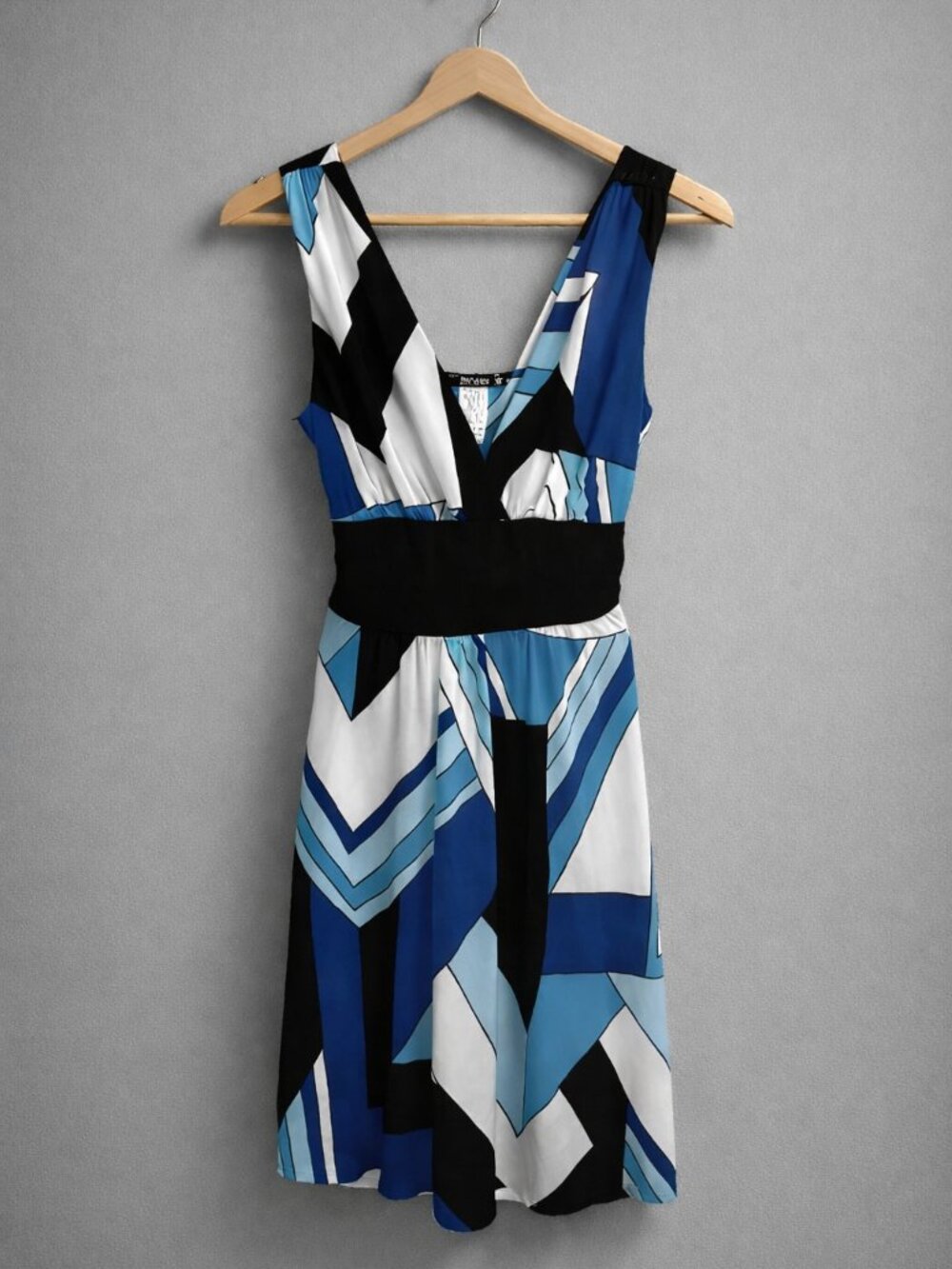 Star Vixen Blue Geometric Colorblock Sleeveless V‑Neck Pull On A‑Line Dress S